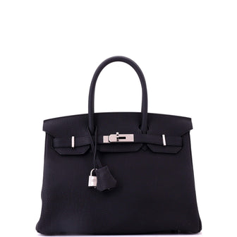 Hermes Birkin Handbag Black Togo with Palladium Hardware 30