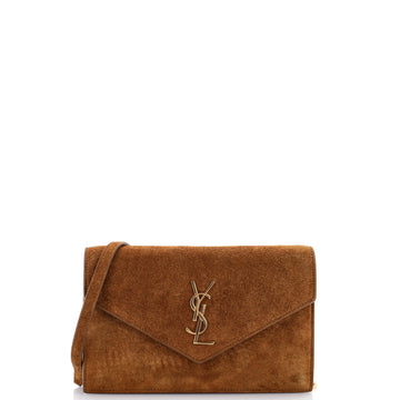 Saint Laurent Classic Monogram Wallet on Chain Suede Small