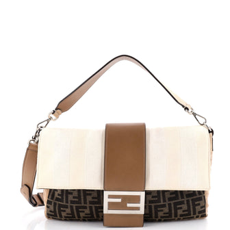 Fendi Baguette Zucca and Pequin Canvas with Zucca Suede Large