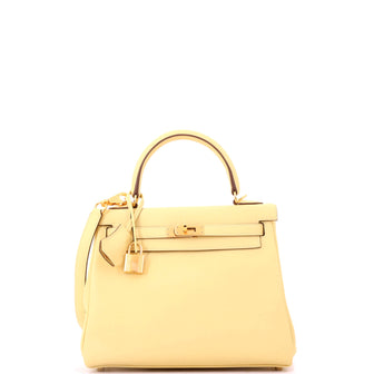 Hermes Kelly Handbag Yellow Swift with Gold Hardware 25