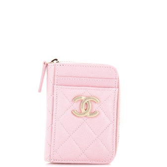 Chanel CC Card Holder Zip Coin Purse Quilted Caviar