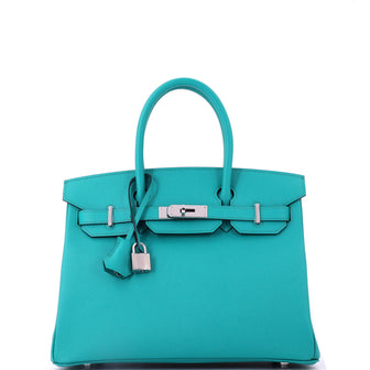 Hermes Birkin Handbag Blue Epsom with Palladium Hardware 30