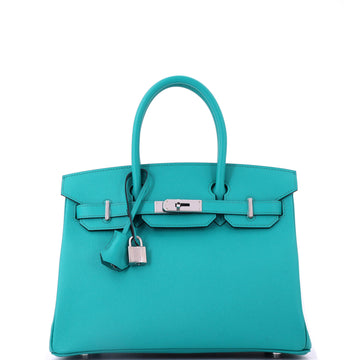 Hermes Birkin Handbag Blue Epsom with Palladium Hardware 30