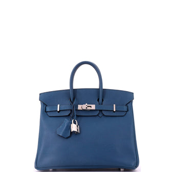 Hermes Birkin Handbag Blue Epsom with Palladium Hardware 25