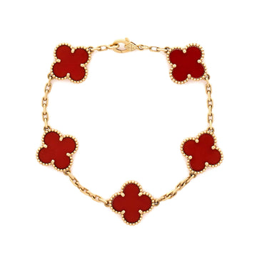 Van Cleef & Arpels Vintage Alhambra 5 Motifs Bracelet 18K Yellow Gold and Carnelian