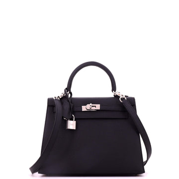 Hermes Kelly Handbag Black Epsom with Palladium Hardware 25
