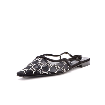 Gucci Women's Slingback Flats Crystal GG Embellished Mesh