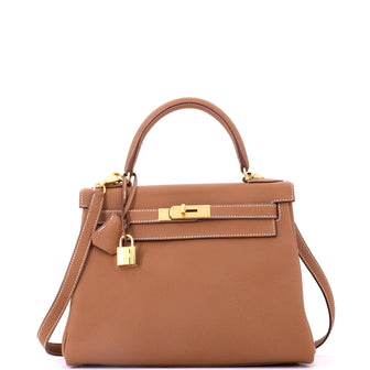 Hermes Kelly Handbag Brown Togo with Gold Hardware 28