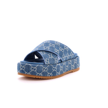 Gucci Women's Criss Cross Platform Slide Sandals GG Denim