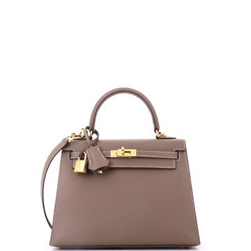 Hermes Kelly Handbag Grey Epsom with Gold Hardware 25