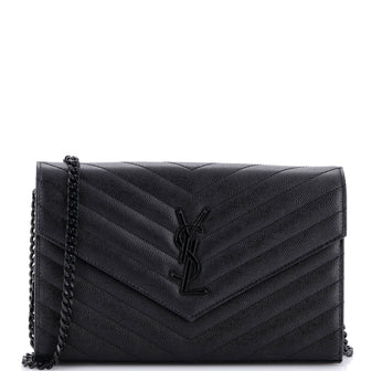 Saint Laurent Classic Monogram Wallet on Chain Matelasse Chevron Leather Medium