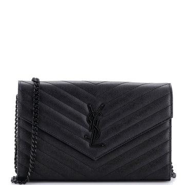 Saint Laurent Classic Monogram Wallet on Chain Matelasse Chevron Leather Medium