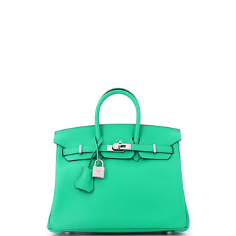Hermes Birkin Handbag Green Swift with Palladium Hardware 25