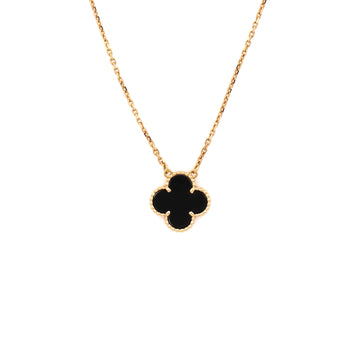 Van Cleef & Arpels Vintage Alhambra Pendant Necklace 18K Yellow Gold and Onyx