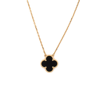Van Cleef & Arpels Vintage Alhambra Pendant Necklace 18K Yellow Gold and Onyx