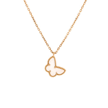 Van Cleef & Arpels Sweet Alhambra Butterfly Pendant Necklace 18K Yellow Gold and Mother of Pearl