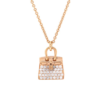 Hermes Birkin Amulette NM Pendant Necklace 18K Rose Gold and Diamonds