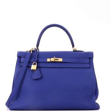 Hermes Kelly Handbag Blue Togo with Gold Hardware 35