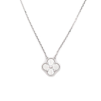 Van Cleef & Arpels Vintage Alhambra Pendant Necklace Guilloche 18K White Gold