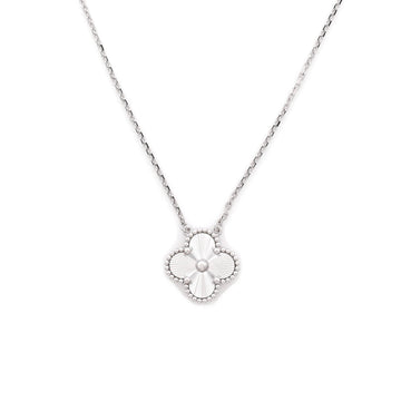 Van Cleef & Arpels Vintage Alhambra Pendant Necklace Guilloche 18K White Gold