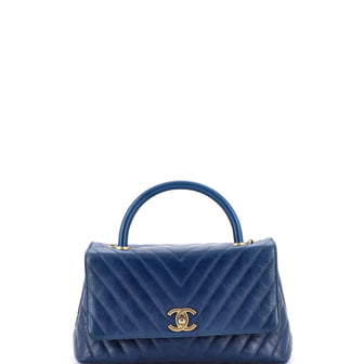 Chanel Coco Top Handle Bag Chevron Calfskin Small