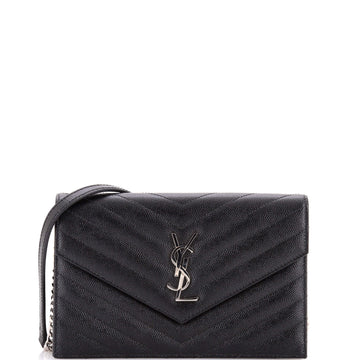 Saint Laurent Classic Monogram Wallet on Chain Matelasse Chevron Leather Small