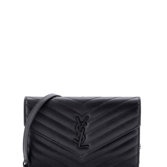 Saint Laurent Classic Monogram Wallet on Chain Matelasse Chevron Leather Small