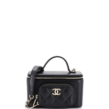 Chanel Business Affinity Top Handle Vanity Case with Chain Quilted Caviar Small