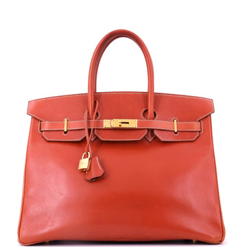 Hermes Birkin Handbag Orange Box Calf with Gold Hardware 35