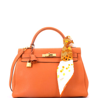 Hermes Kelly Handbag Orange Togo with Gold Hardware 32