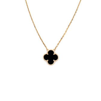 Van Cleef & Arpels Vintage Alhambra Pendant Necklace 18K Yellow Gold and Onyx