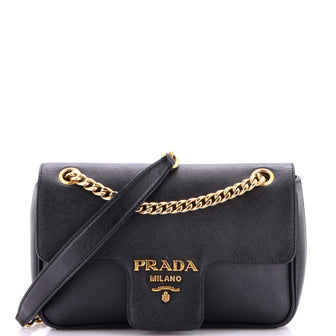 Prada Pattina Flap Shoulder Bag Saffiano Leather Small