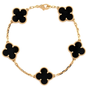 Van Cleef & Arpels Vintage Alhambra 5 Motifs Bracelet 18K Yellow Gold and Onyx