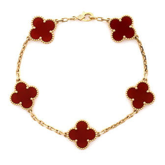 Van Cleef & Arpels Vintage Alhambra 5 Motifs Bracelet 18K Yellow Gold and Carnelian