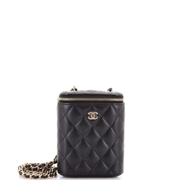 Chanel Vertical Classic Vanity Case with Chain Quilted Caviar Small