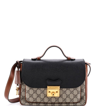 Gucci Padlock Front Pocket Flap Shoulder Bag GG Coated Canvas and Leather Small