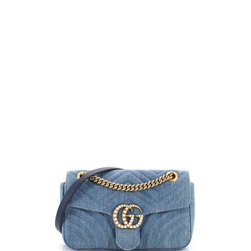 Gucci Pearly GG Marmont Flap Bag Matelasse Denim Small