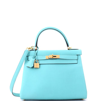 Hermes Kelly Handbag Blue Togo with Gold Hardware 28