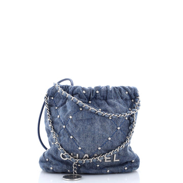 Chanel 22 Chain Hobo Quilted Studded Denim Mini