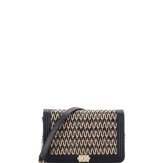 Chanel Boy Wallet on Chain Chevron Woven Raffia and Leather