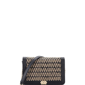 Chanel Boy Wallet on Chain Chevron Woven Raffia and Leather