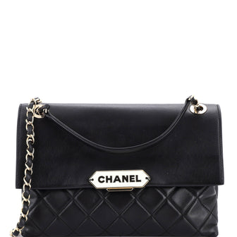 Chanel Retro Label Flap Bag Quilted Lambskin Large
