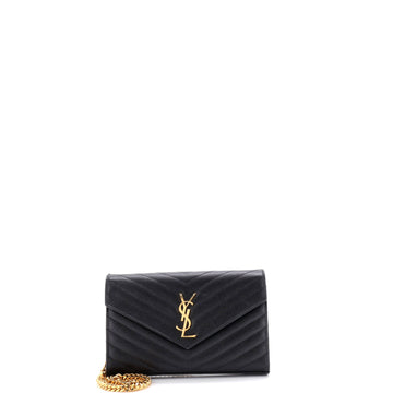 Saint Laurent Classic Monogram Wallet on Chain Matelasse Chevron Leather Medium