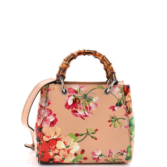 Gucci Bamboo Shopper Tote Blooms Print Leather Mini