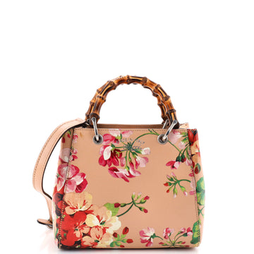 Gucci Bamboo Shopper Tote Blooms Print Leather Mini