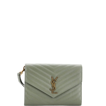 Saint Laurent Classic Monogram Envelope Wristlet Clutch Matelasse Chevron Leather