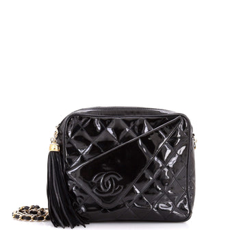 Chanel Vintage Camera Tassel Bag Quilted Patent Large