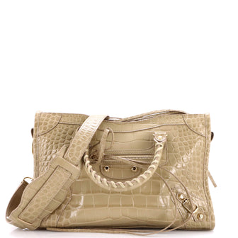 Balenciaga City Classic Studs Bag Crocodile Embossed Leather Small