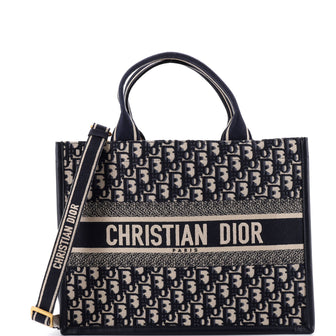 Christian Dior Book Tote with Strap Embroidered Canvas Medium