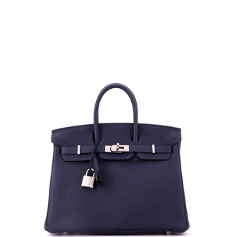 Hermes Birkin Handbag Blue Togo with Palladium Hardware 25
